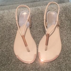 Brand-New Nude and bronze thong sandals